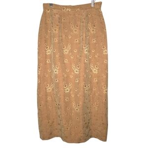 Vintage Doncaster Floral Silk Linen Skirt Size 6 Tan Embroidery Midi Whimsigoth
